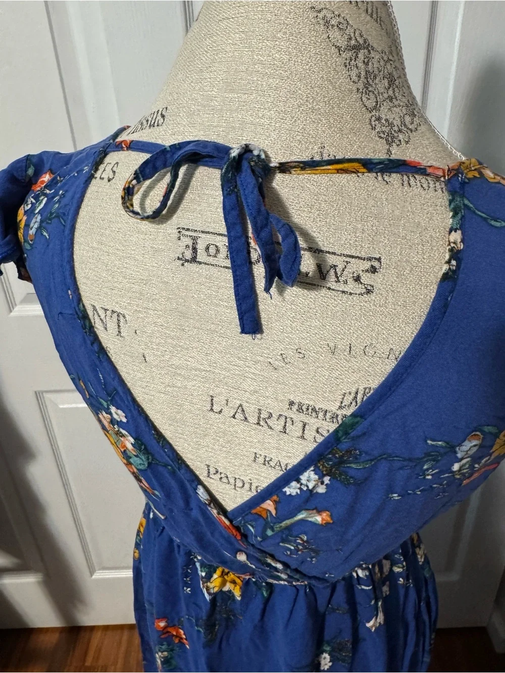Medium Blue Floral Wrap Maxi Dress with Pockets